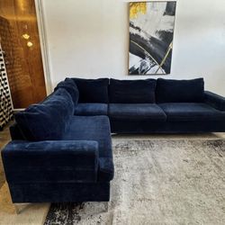 Blue Velvet 5-Seater Sectional Sofa
