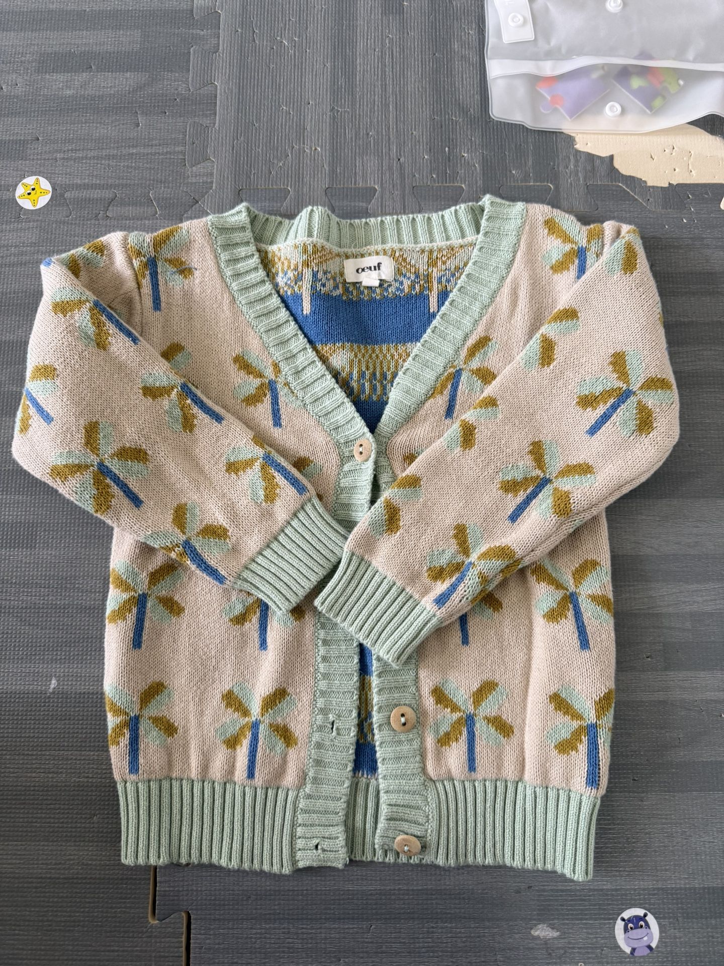 Oeuf kids green plan tree long sleeve Cardigan