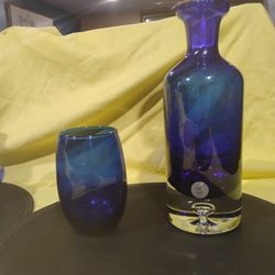 Cobalt Blue Hand Blown Glass Decanter with Stopper By Block-Poland