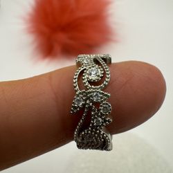 💍 New Flower Design Band Simulated CZ S925 Stamped Silver Plated