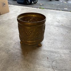Antique Vintage Brass Paw Footed Planter with Grape Relief