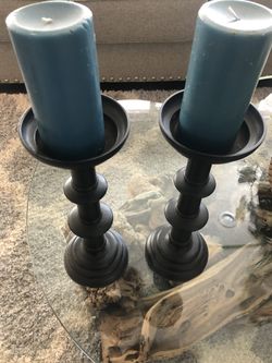 2 metal black candle holders