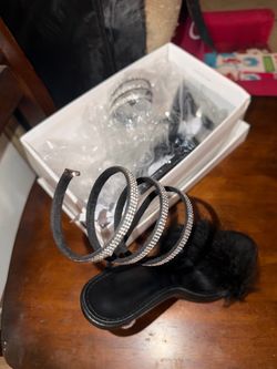 Black Rhinestone Wrap Sandals