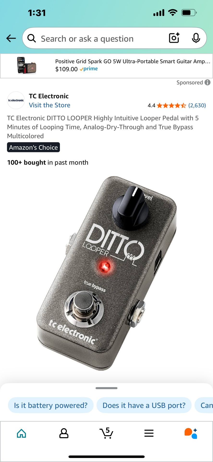 TC Electronic DITTO LOOPER Highly Intuitive Looper Pedal with 5 Minutes of Looping Time, Analog-Dry-Through and True Bypass