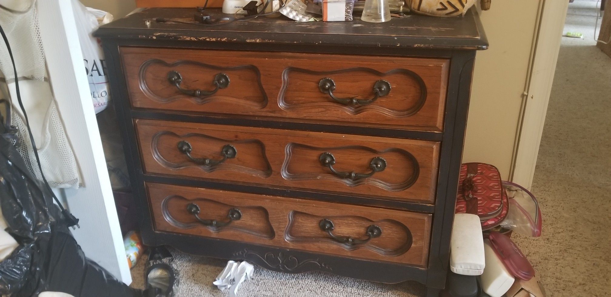 AVAILABLE UNTIL SUNDAY 6/17: $30 Obo Rustic Bedroom Dresser, Chic Wooden & Black, Gothic looking, 3 drawer