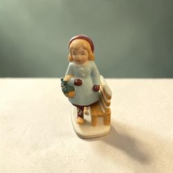 Vintage 1983 Holiday Cheer Girl on Bench Porcelain Figurine