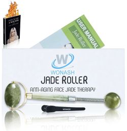 Top Rated Jade Roller for Face by Wonash | 100% Natural Jade Stone | Bonus Ebook | 100% Handmade | Anti-Aging, Anti-Wrinkle Beauty Skincare Tool | fo