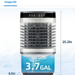 25‘’Evaporative Air Cooler with 12H Timer,3.7gal Water Tank, 3000CFM Portable Cooling Fan 3 Speeds,Smart Remote,Swamp Cooler for Room Bedroom Office