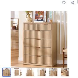New in box Fluted 6 Drawers Dresser for Bedroom, 42" Tall Modern Chest of Drawers with Metal Handle, Curved Profile Design,Natural Wood Drawer Organiz