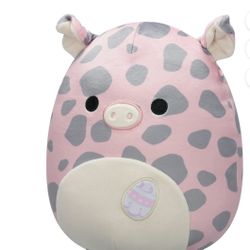 Squish-mallows  squad Aquitaine pig plush stuffed toy pink pork-a dot gray.8”LX7”W.