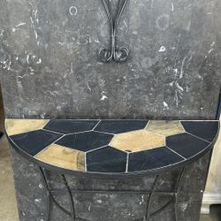 Elegant Entryway Table with Matching Tall Wall Accent Shelf – Beautiful Stone Tile Top Set