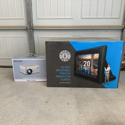 BIGASUO Projector with DVD Player and 20 Feet Inflatable Screen