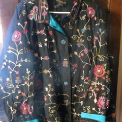 Woman's Ladies Daniel K Colorful Embroidered Jacket Coat w/ Beads Sz: 3X