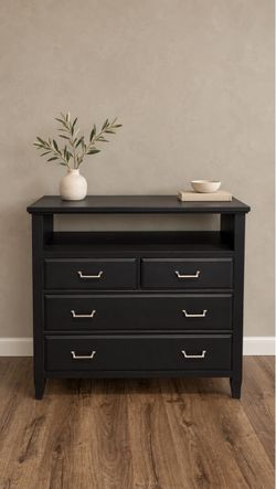 Black 4-Drawer Dresser Media Chest Open Shelf