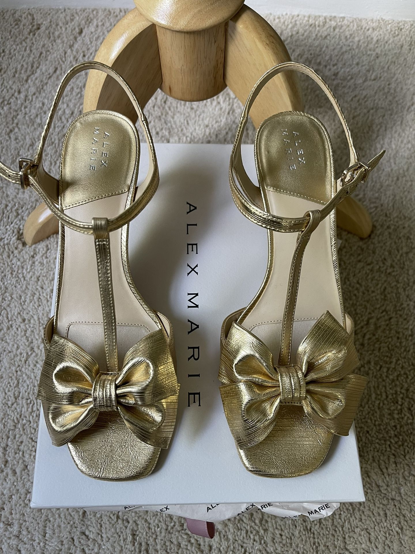 Araceli T-Strap Metallic Bow Kitten Heel Dress Sandals