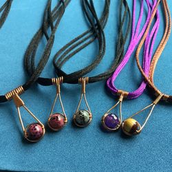 Your Choice Of A Single Necklace For $20.  Handcrafted, Semi-precious Stonessilt Cord, Copper Wire