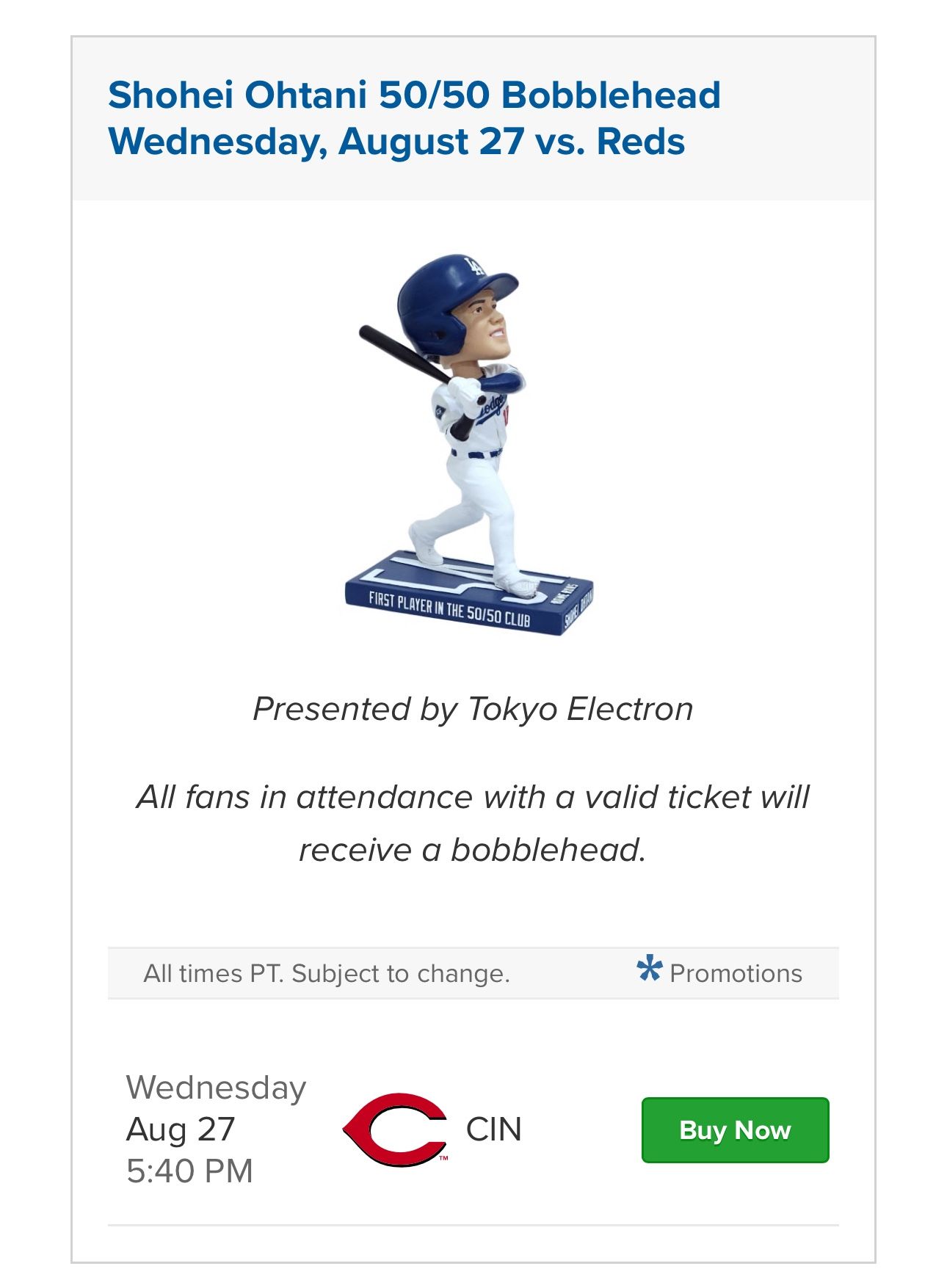 Dodgers Tickets OHTANI BOBBLEHEAD