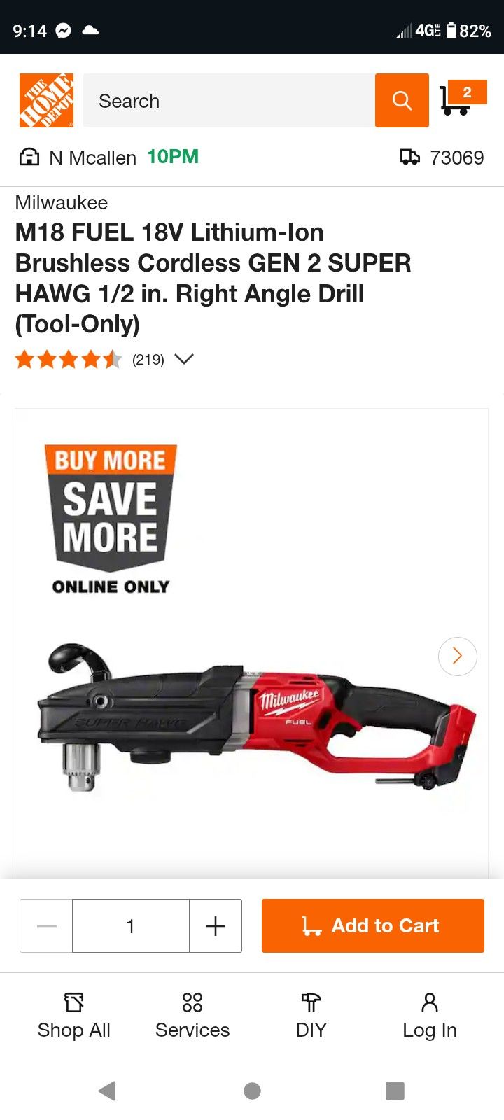 Milwaukee 18V Right Angle Drill (Super Hawg)