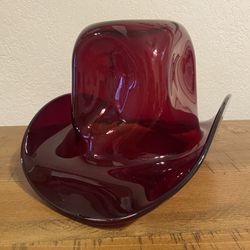 Vintage Hand Blown Ruby Red Cowboy Hat  Signed by artist James Joyce