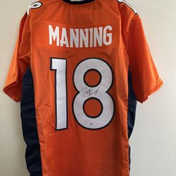 PEYTON MANNING SIGNED DENVER BRONCOS AUTOGRAPHED CUSTOM ORAN JERSEY W/COA XL 497