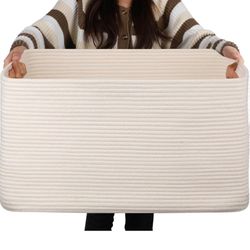 arge Blanket Basket, Rectangle Woven Baskets for Storage, Nursery Blanket Basket Living Room, Toy Basket With Handle, Large Baskets for Organizing-22”