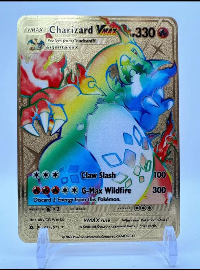 Charizard VMAX Rainbow Gold Metal Pokémon Card Collectible/Gift/Display