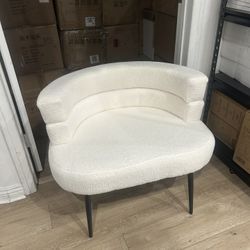 Makeup Vanity Chairs with Back,Office Desk No Wheels,Comfy Fabric Easy to Install for Living Room,Bedroom,Home,Office,Dressing Room-Beige White