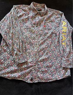 Ariat Fire Resistant CAT 2 ‘Ariat’ on sleeve navy paisley floral work shirt XXL flaws