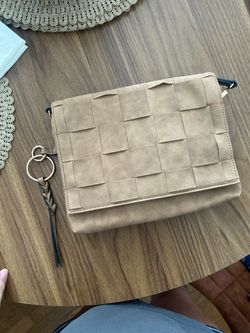Tan Woven Faux Leather Crossbody Bag
