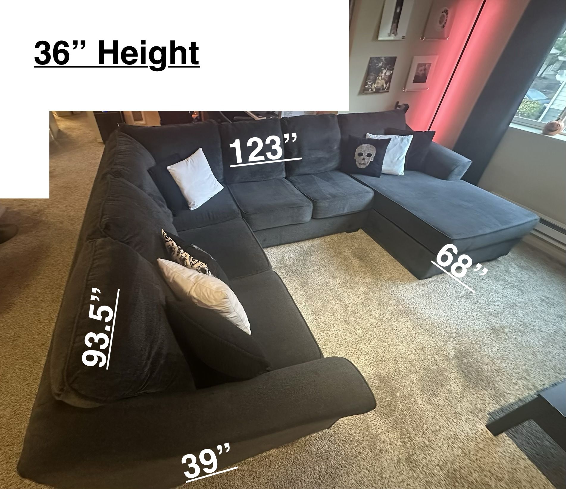 3 Piece Sectional Couch W/ Chaise 