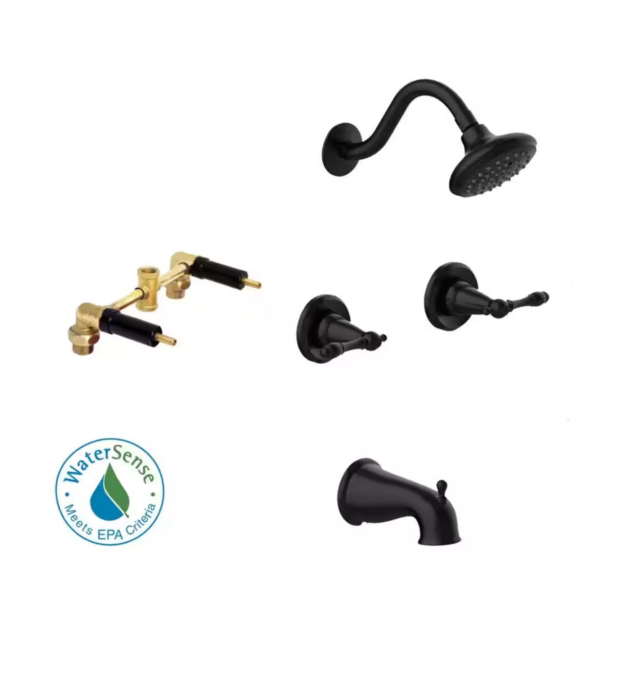 2-Handle 1-Spray Tub and Shower Faucet in Matte Black (Valve Included)