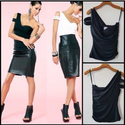 Bebe Kardashians One Shoulder Asymmetrical Zipper XS Corset Black Blouse