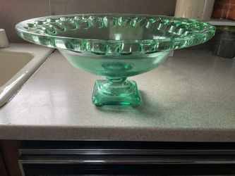 Vintage Emerald Green Glass Footed Bowl
