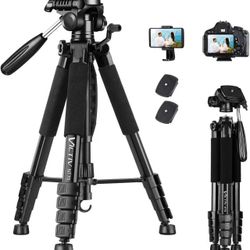74” Aluminum Camera & Phone Tripod with 3-Way Pan Head