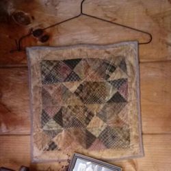 Tea stained quilt square with hanger