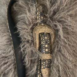 Kippys Belt 32 Western Blue Leather Bling Handmade