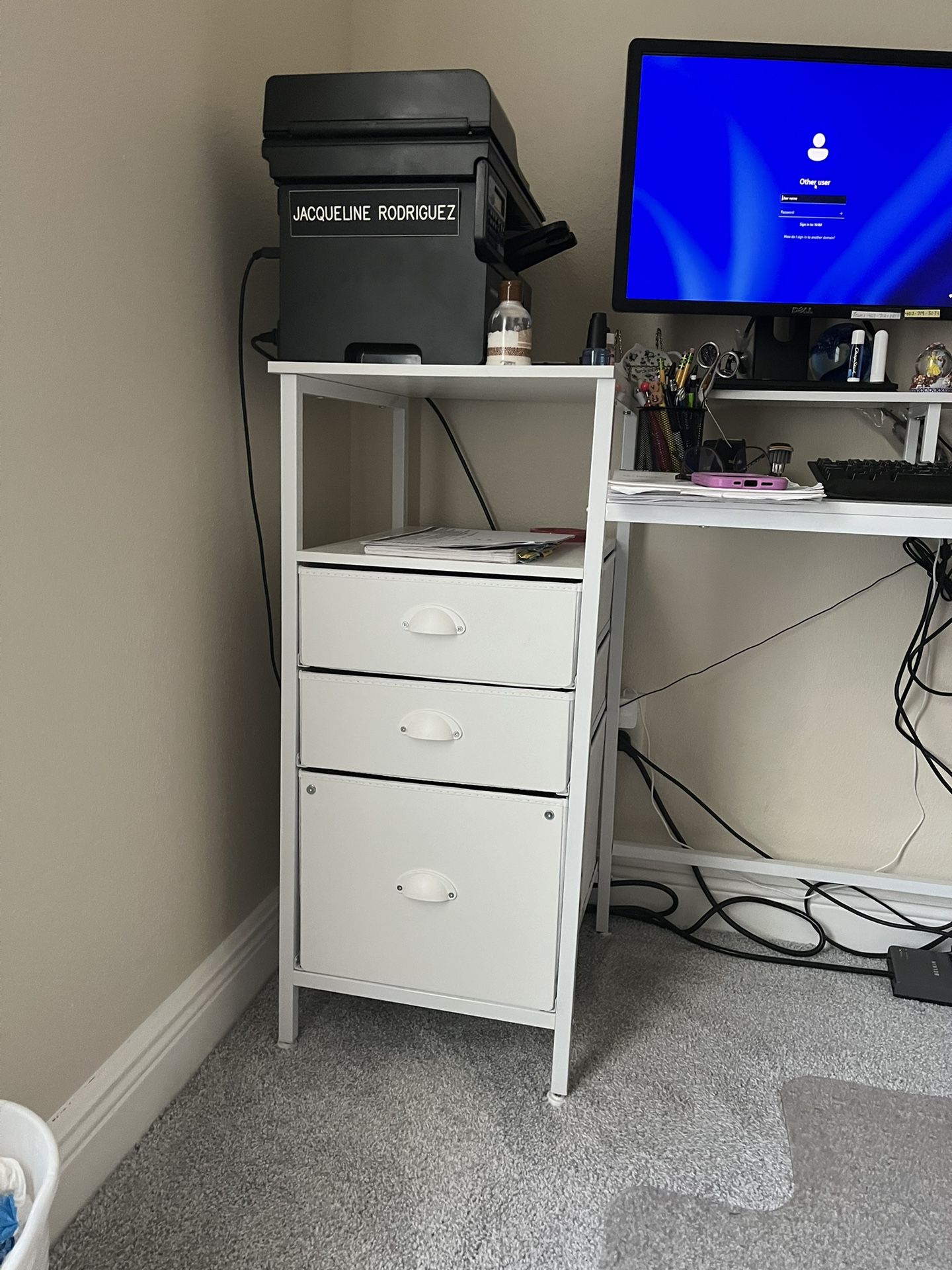 60” Long Office Desk with File Cabinets & Power Outlets