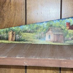 Antique Hand Painted Saw Blade Folk Art Lake River Scenes By Mark Day