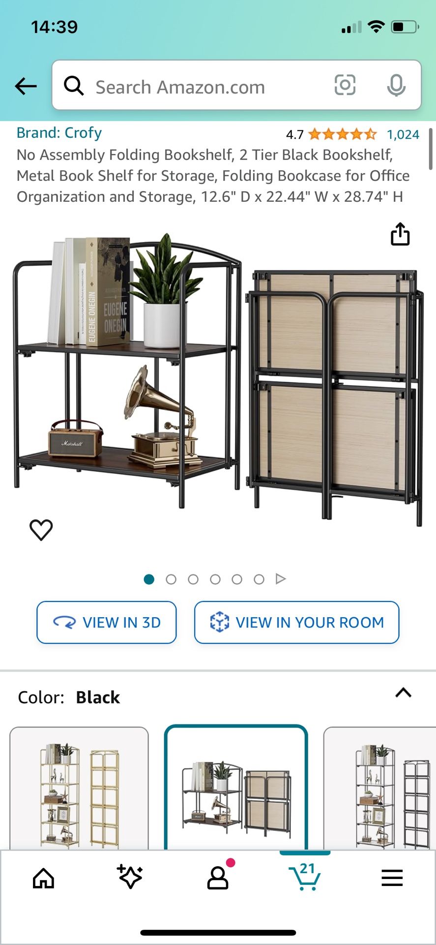 Brand new！No Assembly Folding Bookshelf, 2 Tier Black Bookshelf