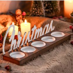 Christmas Candle Holder for Tealight/Pillar Candles, 5 Slots, Farmhouse White Metal 