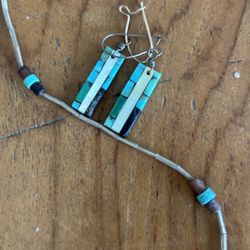 Native American sterling silver turquoise necklace and earrings 