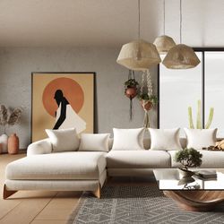 Contemporary LAF Sectional Sofa In Cream White Fabric - Free Delivery ✅ Modern Sectional Sofa With Chaise  