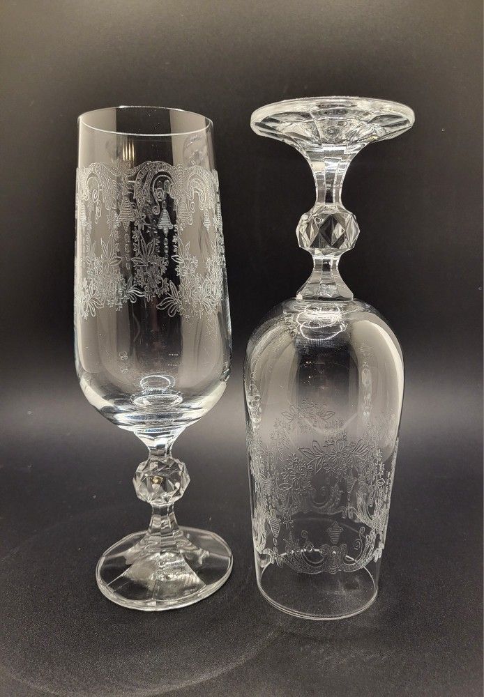 Set Of 2 Vintage Bohemian Crystal Cascade Champagne Glasses