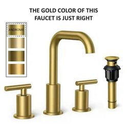 Androme 8 in. Widespread 2-Handle Bathroom Sink Faucet with 360° Swivel Spout, Pop Up Drain in Gold