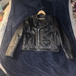 Frontier Leather Vintage Black Motorcycle Jacket Classic Bomber Lined Men’s Size 44 (L)