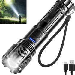 Rechargeable Tactical Flashlight: Ultra Bright High-Lumen LED Beam with USB-C Charging, Heavy Duty Mid-Size Torch for Home Power Outage, Car Emergency