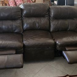 Brown  Leather Dual Recliners Couch