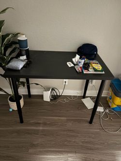 IKEA Black Desk with Adjustable Metal Legs