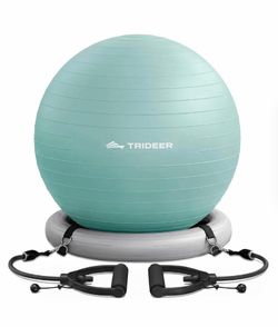 YOGA BALL CHAIR W BASE & RESISTANCE BANDS FOR HOME GYM OFFICE 65CM