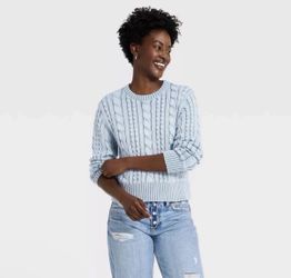 Universal Thread Women's Western Cable Crewneck Pullover Sweater Ribbed Knit